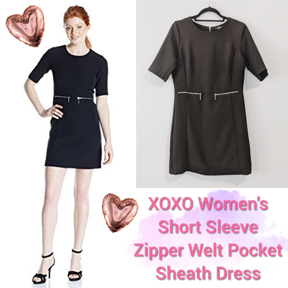 XOXO Short Sleeve Zipper Pocket Sheath Dress